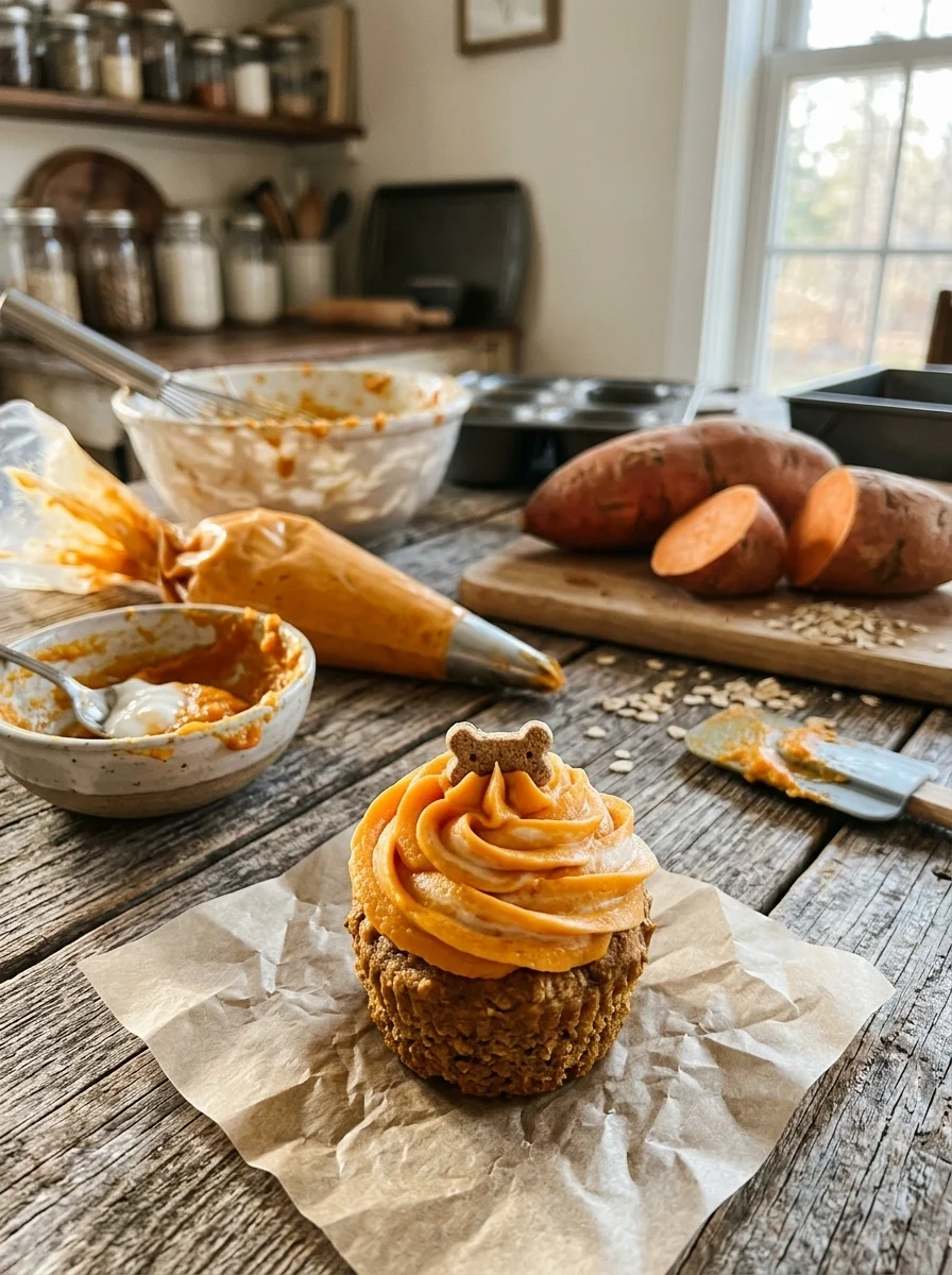 Elegant yogurt frosting pupcake in studio